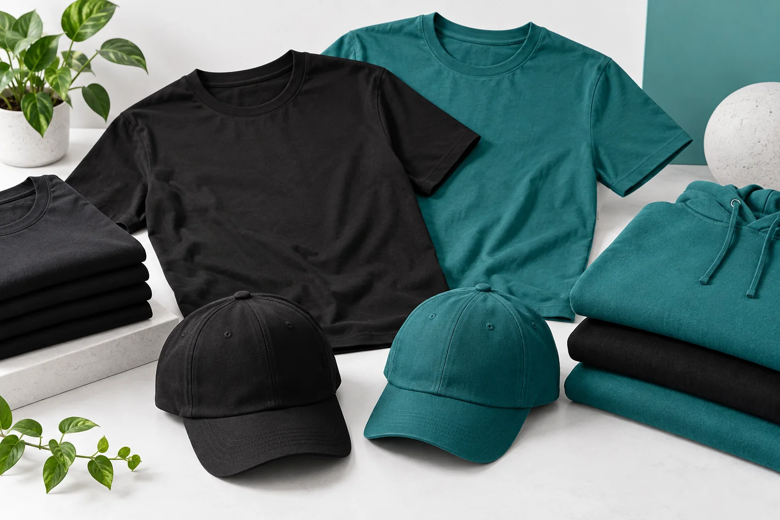 Branded shirts and embroidered hats for a business team