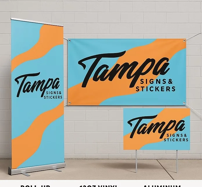 Promotional vinyl banners displayed for an event