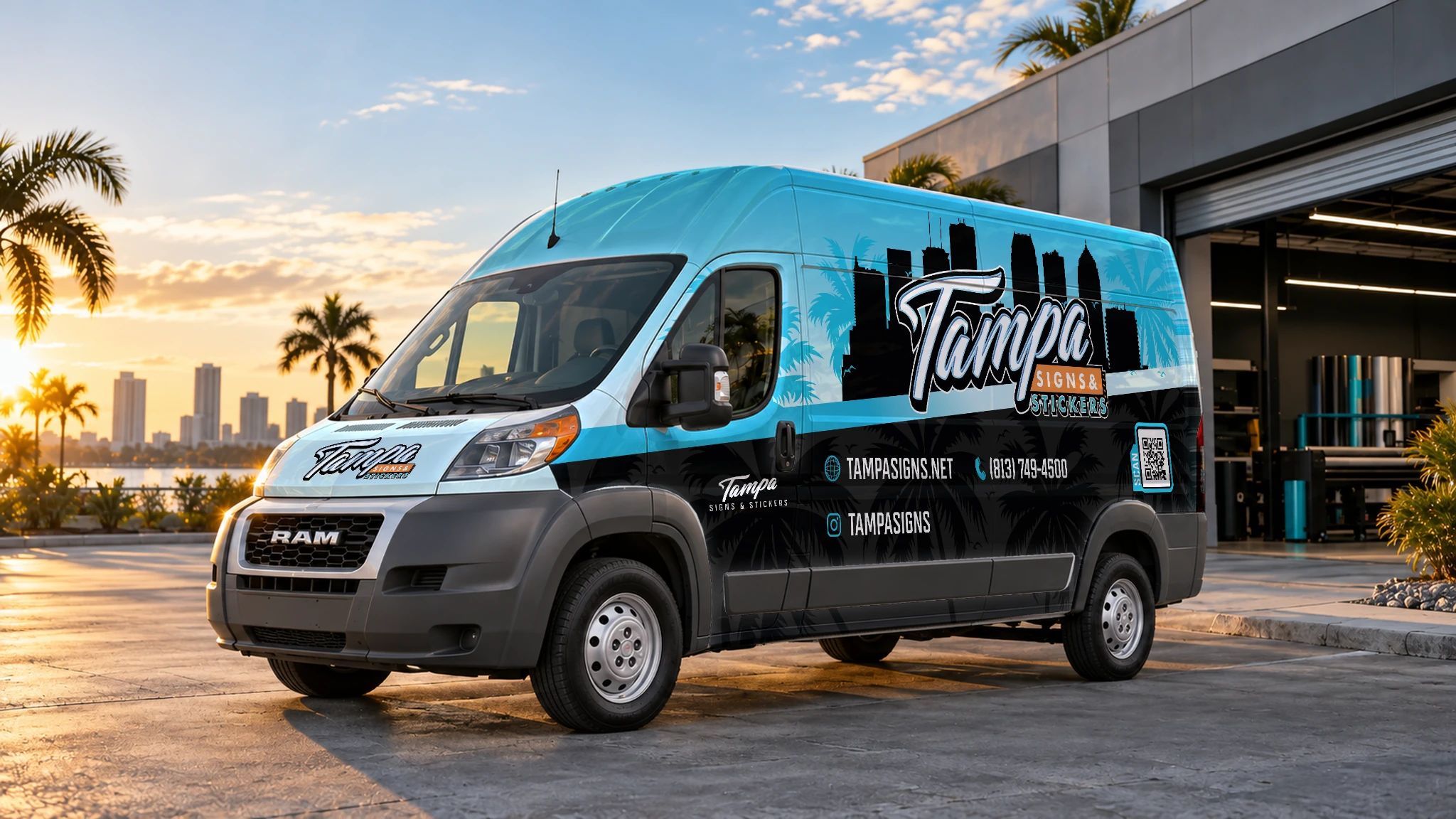 Tampa Signs and Stickers branded van displaying custom vehicle wrap graphics